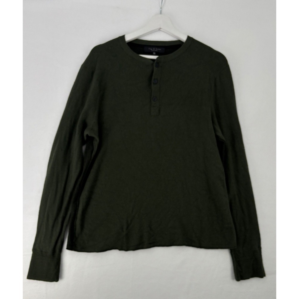Rag & Bone Merino Wool Sweater Mens Large Olive Green Paneled Textured Knit